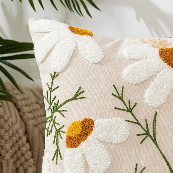SOLD Anthropologie Daisy Floral Embroidered Accent Pillow - Picture 2 of 2